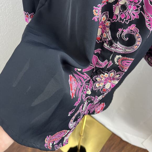 Chicos Top Womens 2 US 12 Black Floral Button Down Sheer Boho Tunic Artsy - Picture 3 of 10